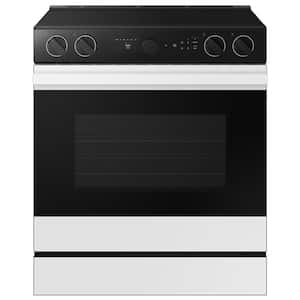 Bespoke Smart Slide-In Electric Range 6.3 cu. ft. in White Glass with Smart Oven Camera and Illuminated Precision Knobs