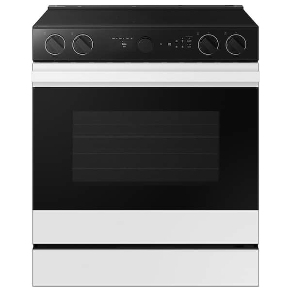 Samsung Bespoke 30 in. 6.3 cu. ft. 5 Element Smart Slide-In Electric Range with Smart Oven Camera in White Glass