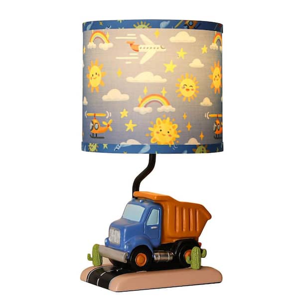 Rottogoon 16.5 in. Blue Resin Table Lamp for Kid, Cute Truck Bedside Lamp with 1 LED Bulb for Boy Girl Bedroom Nightstand Decor
