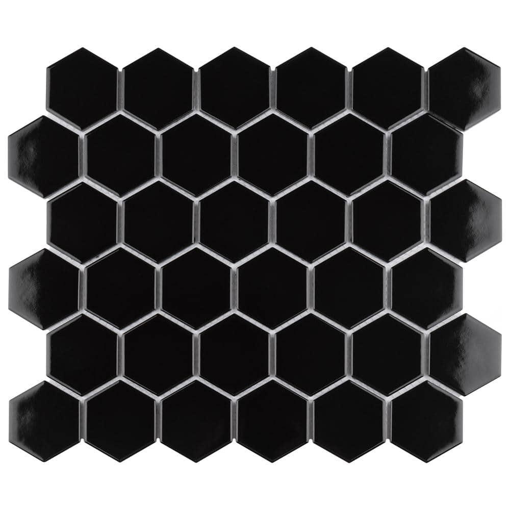 Metro 2 in. Hex Glossy Black 11-1/8 in. x 12-5/8 in. Porcelain Mosaic Tile (10.0 sq. ft./Case) price history on PriceWatchPro