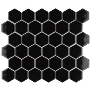 Metro 2" Hex Glossy Black 11-1/8 in. x 12-5/8 in. Porcelain Mosaic Tile (10 sq. ft./Case)