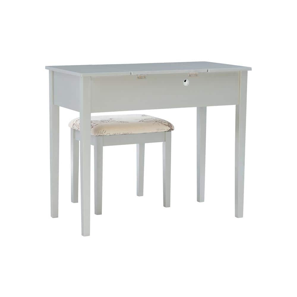Silver Butterfly 39" Vanity Set with Padded Stool and Flip Top Mirror