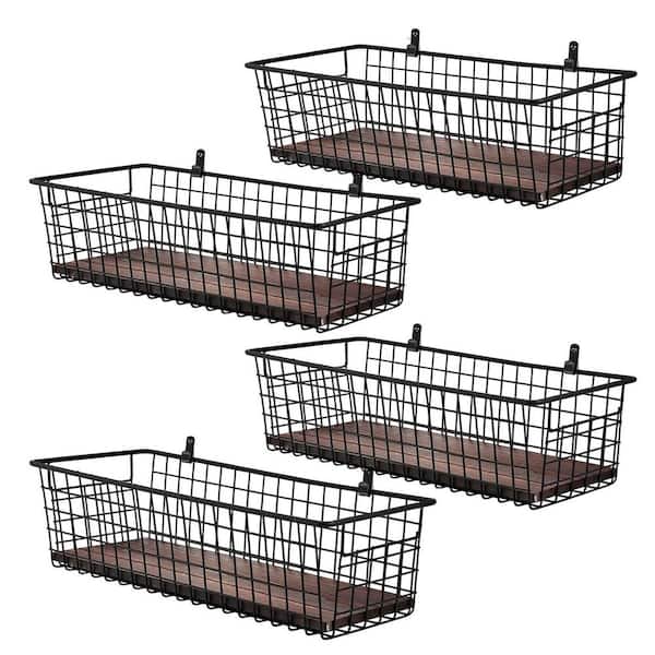 Black 16.5 in. x 3.5 in. Metal Decorative Basket (Set of 4) with Handles