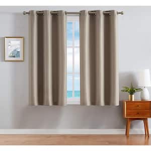 Milton Taupe Thermal Woven 38 in. W x 63 in. L Grommet Room Darkening Curtain (2-Panels)