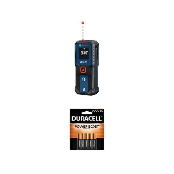 BLAZE 100 ft. Laser Measure and Coppertop Alkaline AAA Batteries (10-Pack) Combo