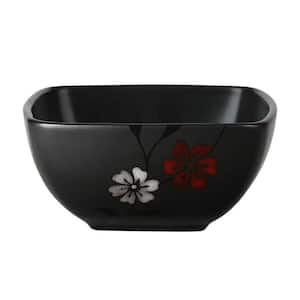 Evening Blossom 4 Piece 20 fl. oz. 6 in. Square Stoneware Bowl Set in Black