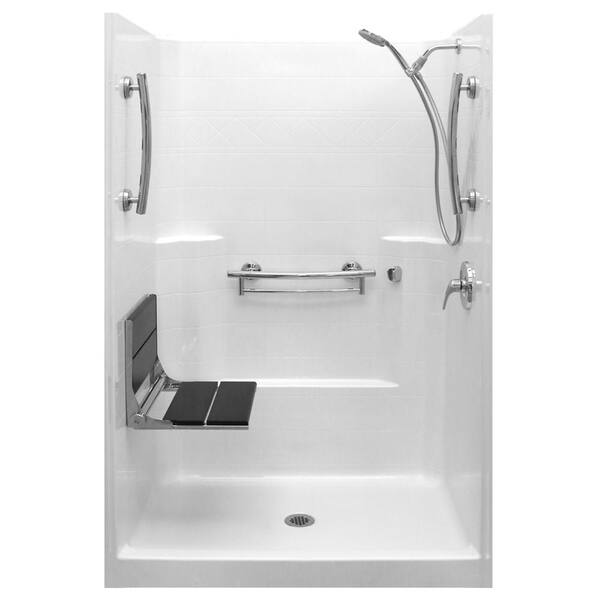 Ella Imperial-SAFS 37 in. x 48 in. x 80 in. 1-Piece Low Threshold Shower Stall Package in White, RHS Shower Kit, Center Drain