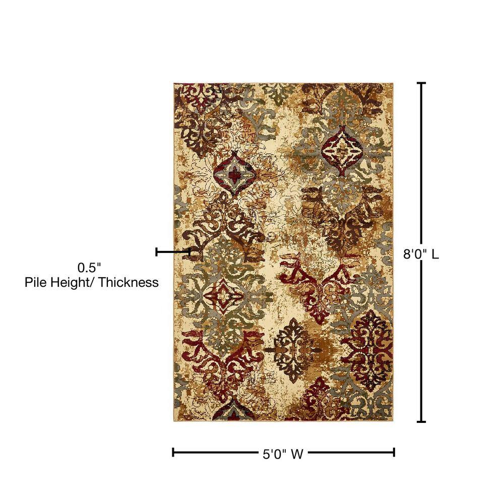 Braided Geometric Blue and Beige 5' x 8' Synthetic Indoor Rug