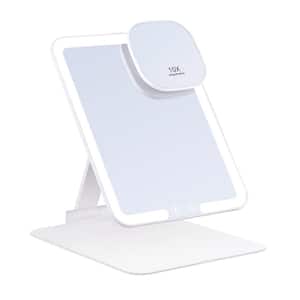 6 in. W x 8 in. H Rectangular Tabletop 3-Colors Dimming LED Folding Makeup Mirror in White with 10x Magnification
