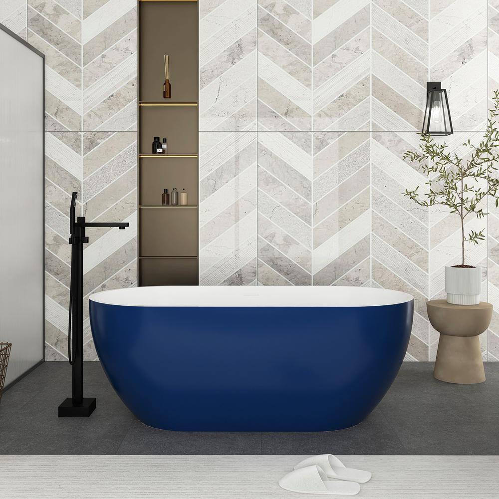 65 in. x 28 in. Soaking Bathtub with Center Drain in Blue and White