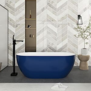 65 in. x 28 in. Soaking Bathtub with Center Drain in Blue and White