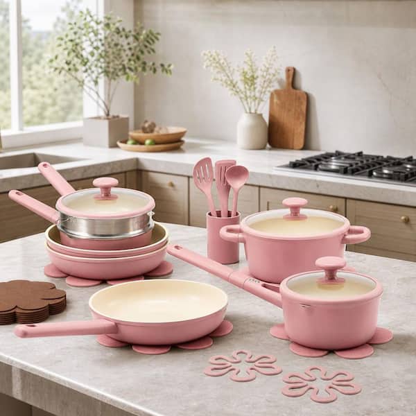 Numhew 21-Piece Aluminum Cookware Set with Lids, Nonstick Pots and