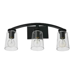 Laguna - 3-Light Matte Black Metal and Glass Vanity Light