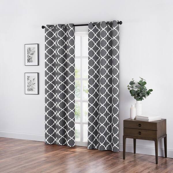 Eclipse Fret 42 In W X 84 In L Blackout Window Curtain In Smoke Fzh04lafismk The Home Depot