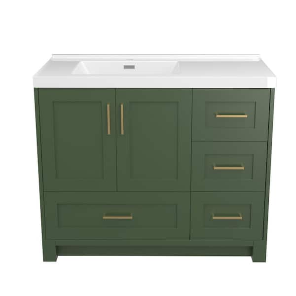 42 in. W x 22 in. D x 36 in.H Bathroom Vanity Single Sink Freestanding Bath Vanity Cabinet in Green with White Resin Top