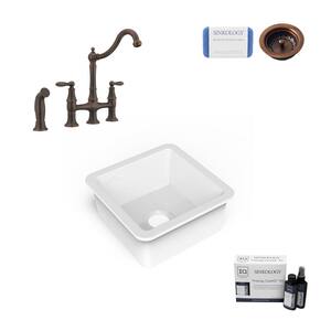 Amplify Undermount Fireclay 18.1 in. Single Bowl Bar Prep Sink with Pfister Bridge Faucet and Strainer