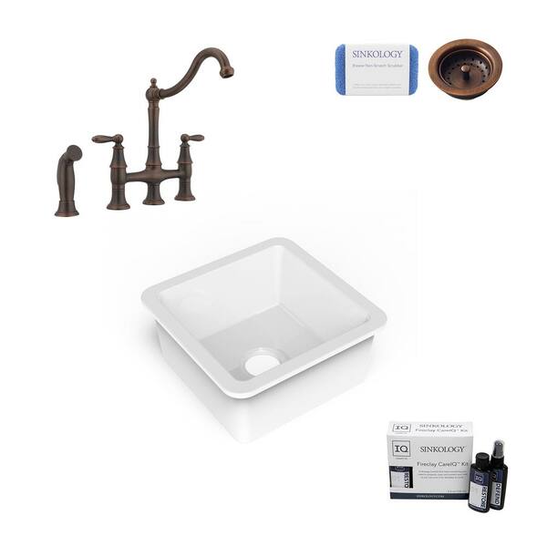 SINKOLOGY Amplify Undermount Fireclay 18.1 in. Single Bowl Bar Prep Sink with Pfister Bridge Faucet and Strainer