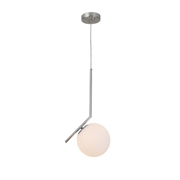EQLight 1-Light Satin Nickel Mid Century Globe Pendant with Frosted Glass Shade