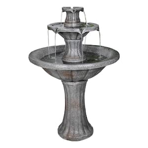 41.7 in. Cement Pedestal Waterfall Fountain Outdoor Floor 3-Tier Pedestal Water Fountain and Birdbath for Patio, Garden