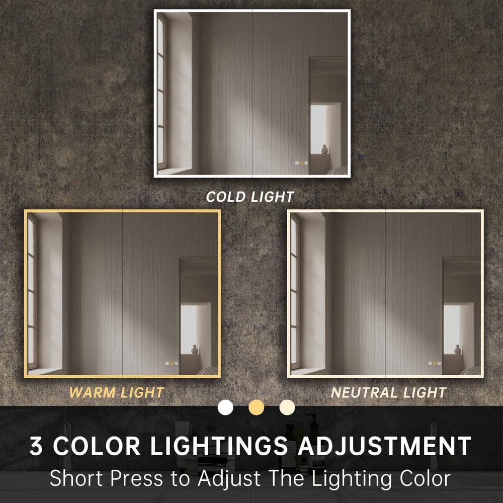 Large Gray Aluminum Surface Mount Medicine Cabinet with LED Mirror