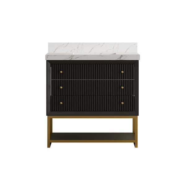 Wilton 36 in. Single Sink Freestanding Black Bath Vanity with White Cultured Marble Top Assembled