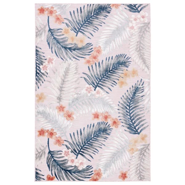 Cabana Pink/Gray 8 ft. x 10 ft. High-Low Botanical Floral Indoor/Outdoor Area Rug