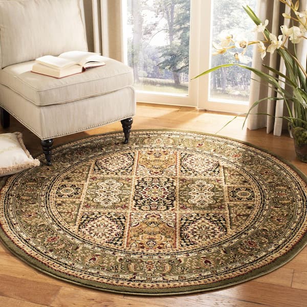 Lyndhurst Multi/Green 10 ft. x 10 ft. Border Antique Floral Round Area Rug
