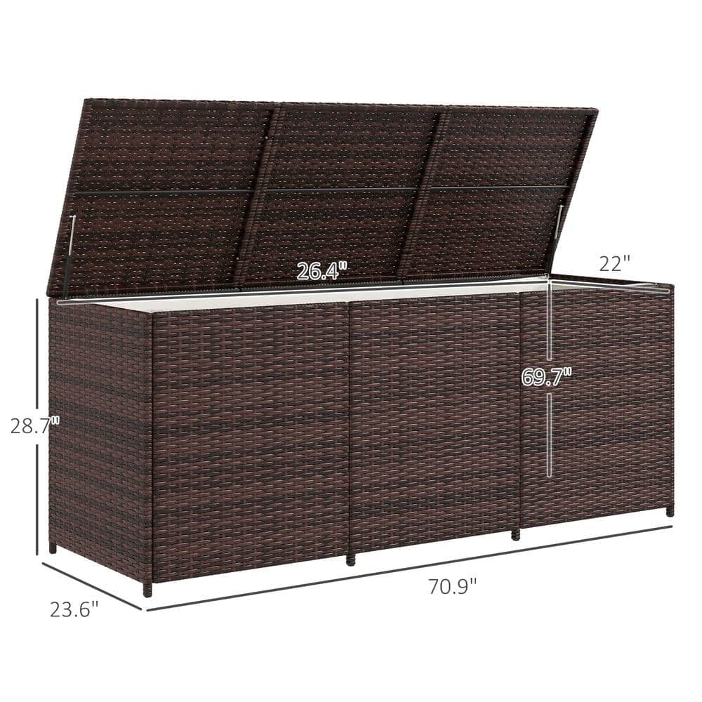Mixed Brown Wicker and Plastic Outdoor Deck Box, 70.9"