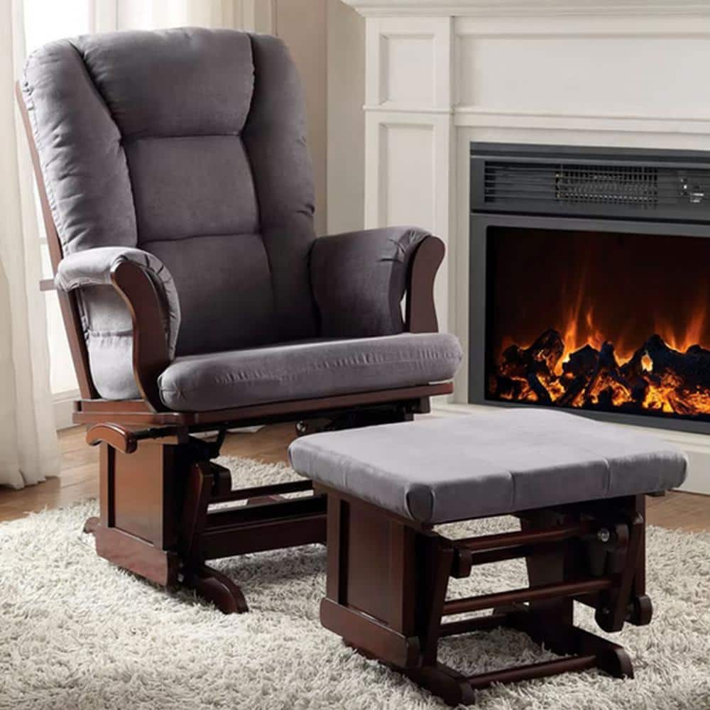 Cherry & Gray Microfiber Glider Chair with Ottoman