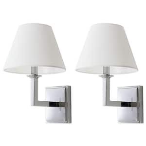 Pauline 4.5 in. 2-Light Chrome Wall Indoor Sconce with White Shade (Set of 2)