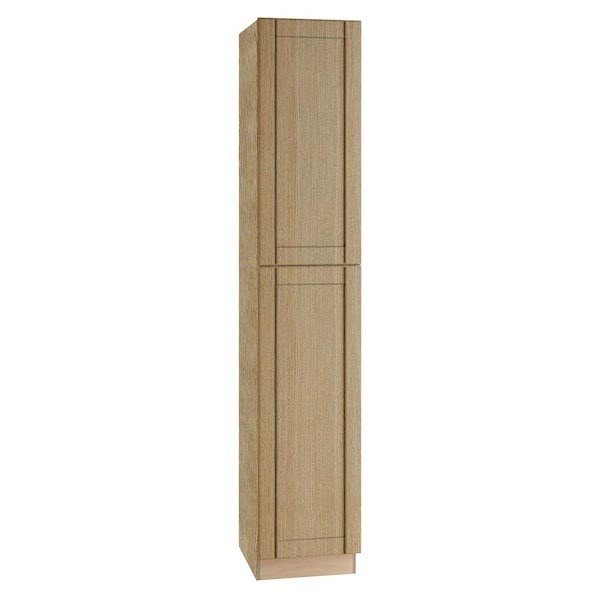 Home Decorators Collection Washington 18 in. W x 24 in. D x 96 in. H Assembled Plywood Utility Kitchen Cabinet in Oak with Soft Close Doors RH