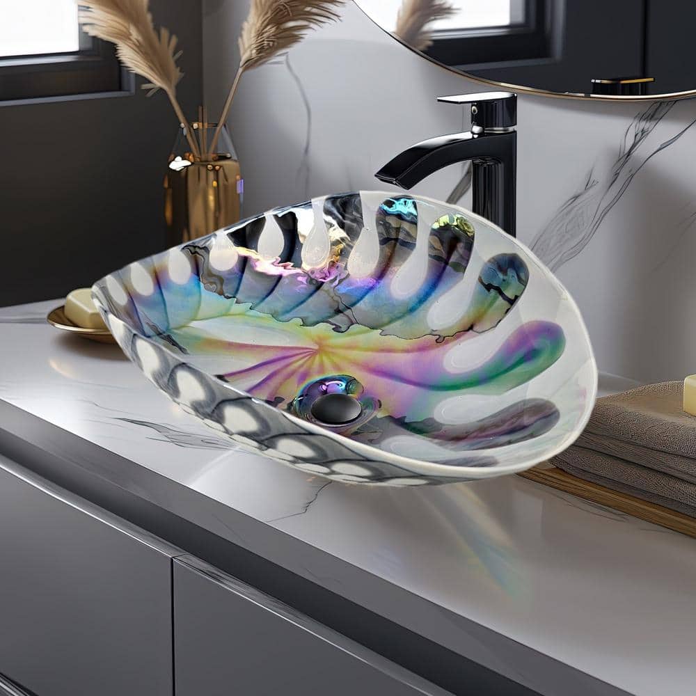 Murano 18.5'' Spira Luxe Pearl White Glass Oval Bathroom Sink