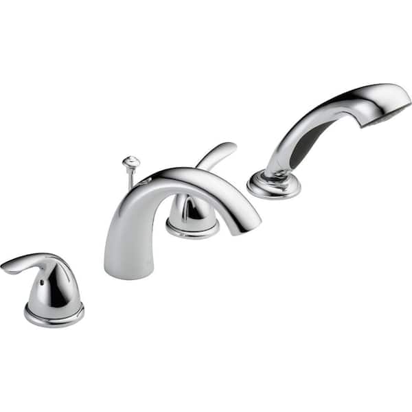Classic 2-Handle Deck-Mount Roman Tub Faucet with Hand Shower Trim Kit Only in Chrome (Valve Not Included)