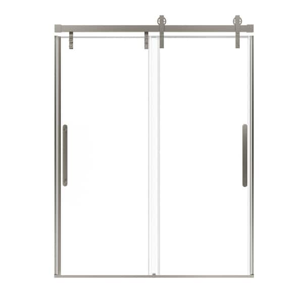 60.6 in. W x 76 in. H Frameless Glass Sliding Shower Door in Brushed Nickel with Glass Certified by SGCC