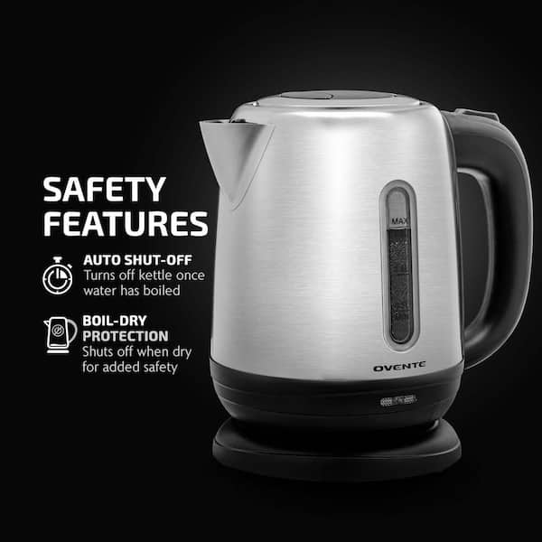 OVENTE 5-Cup Stainless Steel Electric Kettle, BPA-Free, Concealed Heating  Element, Auto Shut Off & Boil-Dry Protection KS22S - The Home Depot