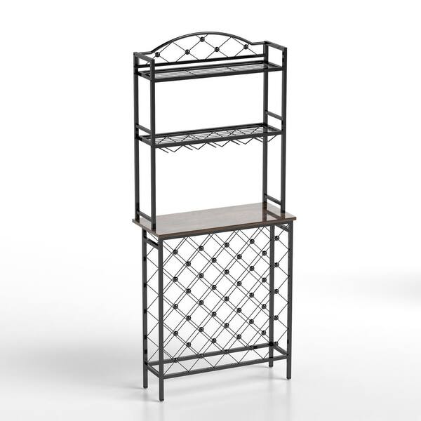 Siavonce Wine Rack Bar Table, 3-Tier Liquor Bottle and Glass