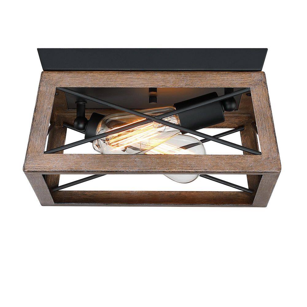 Avex 12 in. 2-Light Matte Black and Wood Bronze Accents Semi-Flush Mount with Cage Shade and No Bulbs Included price history on PriceWatchPro