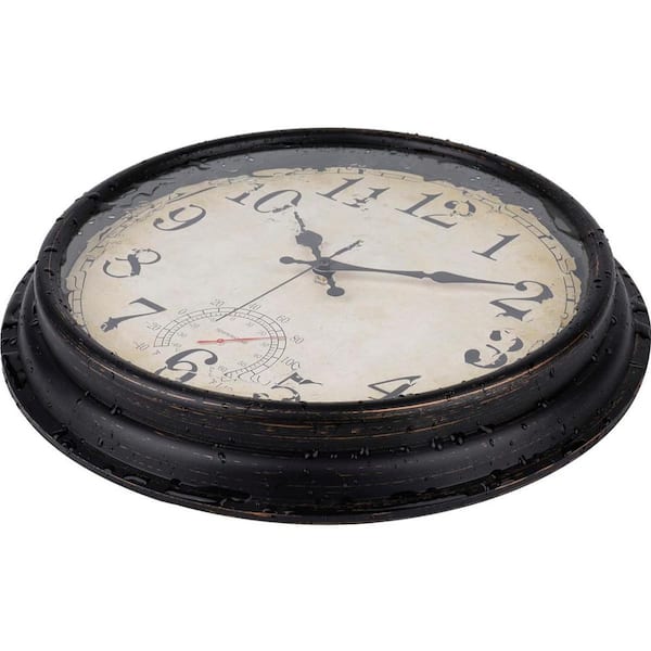 Phewnyzo 16 in. Bronze Outdoor Clock with Thermometer 28E164SA17