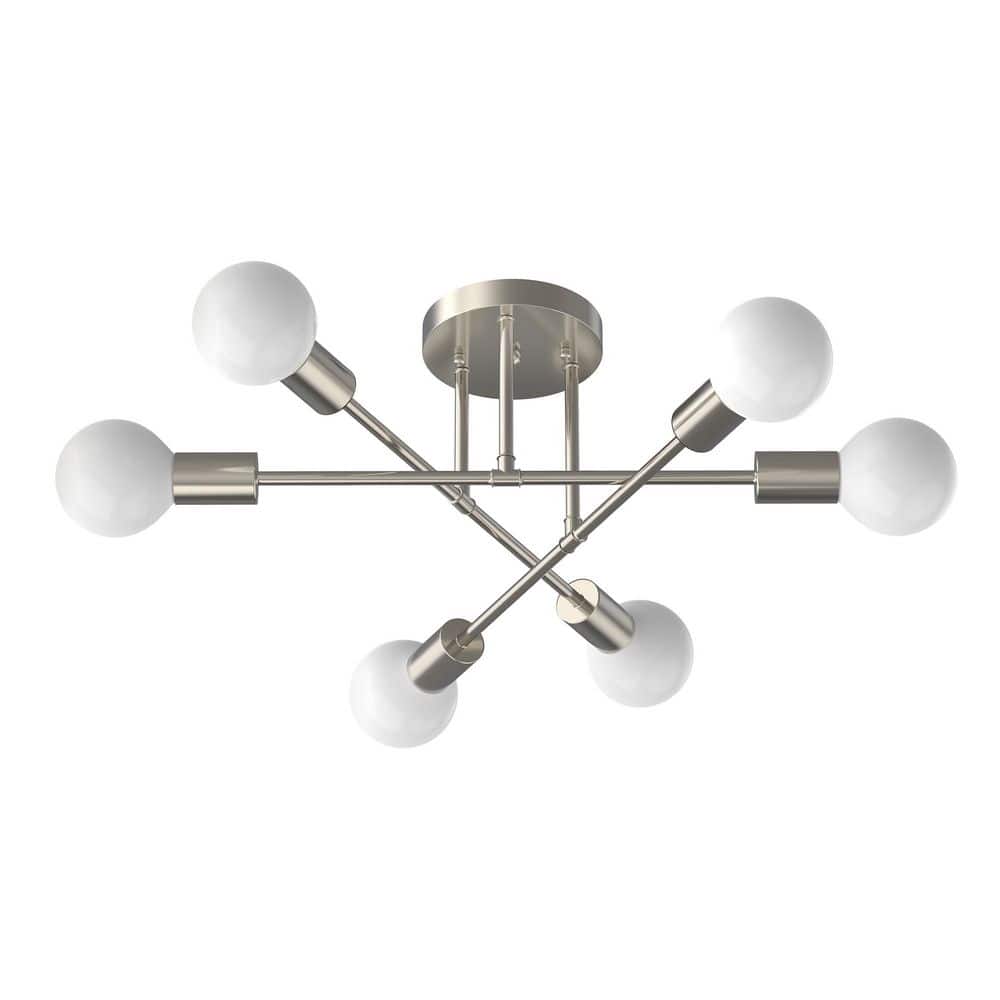 16 in. 6-Light Modern Nickel Linear Semi-Flush Mount Sputnik Ceiling Light Fixture for Dining Room, Kitchen, Bedroom price history on PriceWatchPro