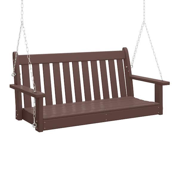 Laguna Outdoor Patio Weather Resistant Poly Plastic 51" 2-Person Hanging Porch Swing in Dark Brown