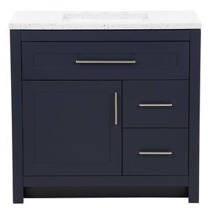 Clady 36.50 in. W x 18.75 in. D Bath Vanity in Deep Blue with Solid Surface Vanity Top in Silver Ash with White Basin