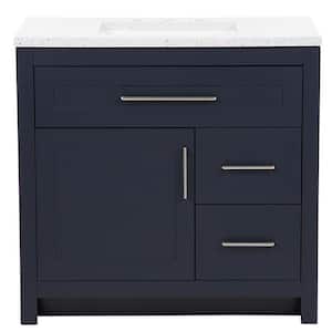 Clady 36.5 in. W x 18.75 in. D Bath Vanity in Deep Blue with Cultured Marble Vanity Top in Silver Ash with White Sink