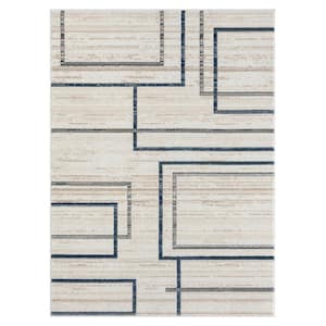 Britny Blue/Gray 5 ft. x 7 ft. Contemporary Geometric High-Low Plush Polyester Blend Rectangle Area Rug