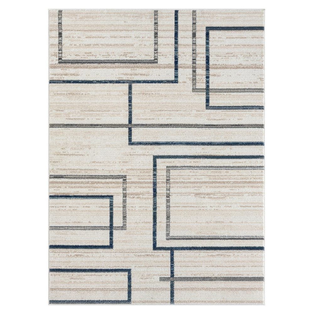 Britny Blue/Gray 5 ft. x 7 ft. Contemporary Geometric High-Low Plush Polyes