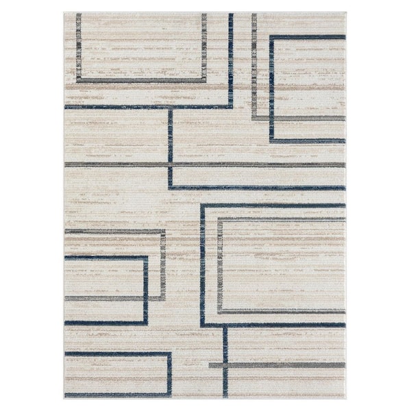 Unbranded Britny Blue/Gray 5 ft. x 7 ft. Contemporary Geometric High-Low Plush Polyester Blend Rectangle Area Rug