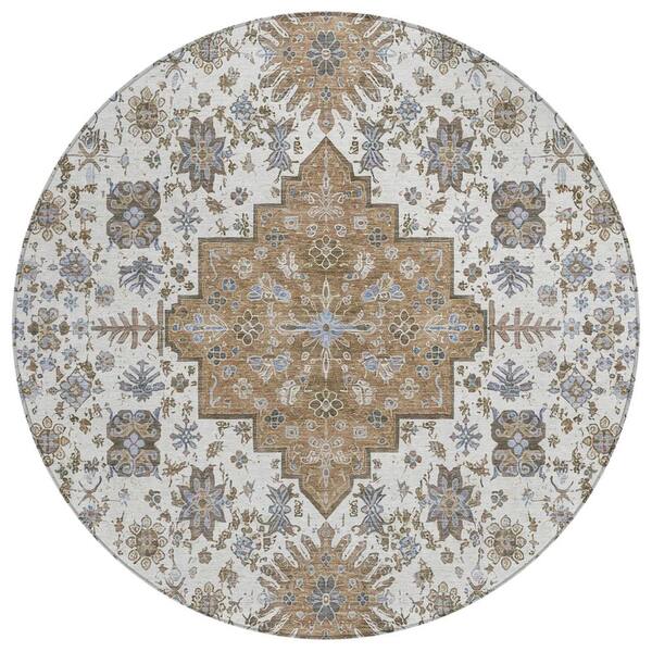 Chantille Machine Washable Indoor/Outdoor Abstract ACN2806 Pearl 8 ft. x 8 ft. Round Rug