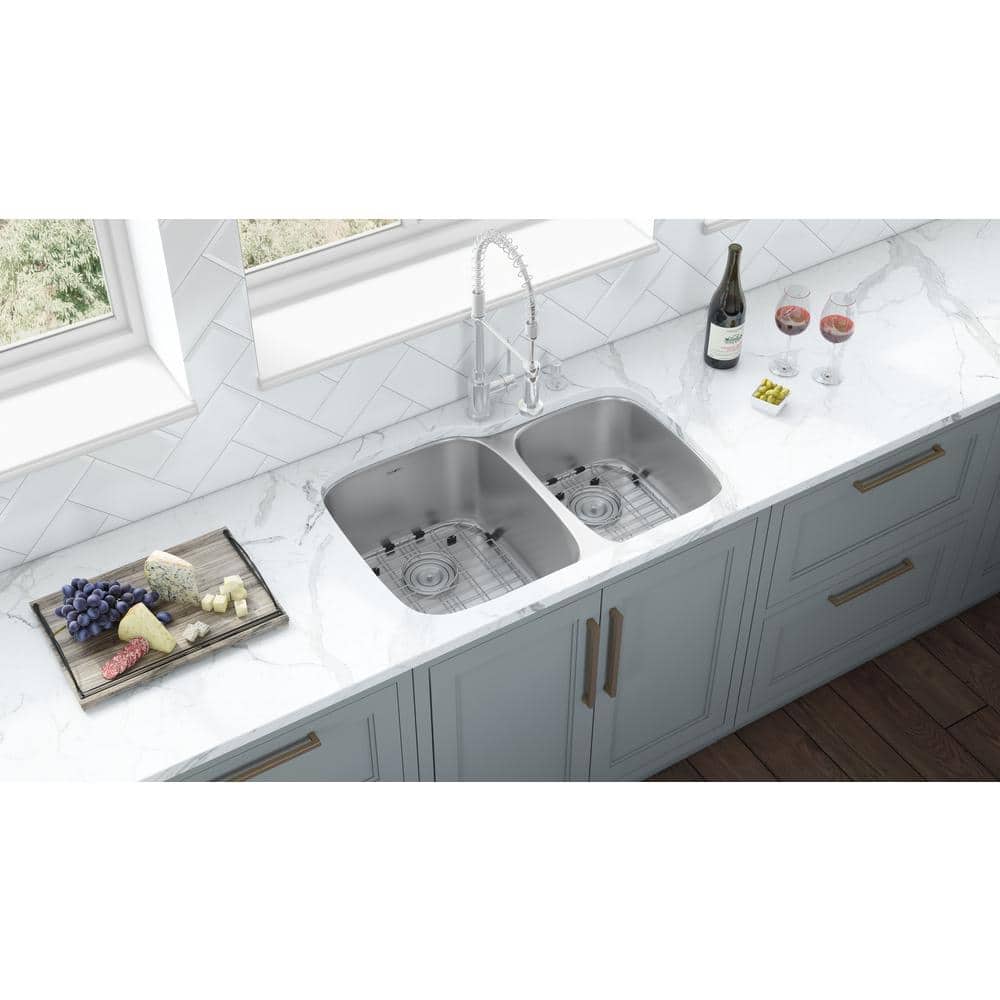 Ruvati 32-inch Satin Finish Double Bowl Stainless Steel Undermount Kitchen Sink
