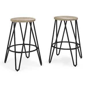 Simeon 24 in. H Natural/Black Metal Counter Stool with Wood Seat