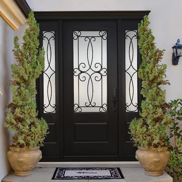 Regency 64 in. x 80 in. 3/4Lite Georgian Deco Glass LHIS Onyx Mahogany Fiberglass Prehung Front Door w/Dbl12in.SL