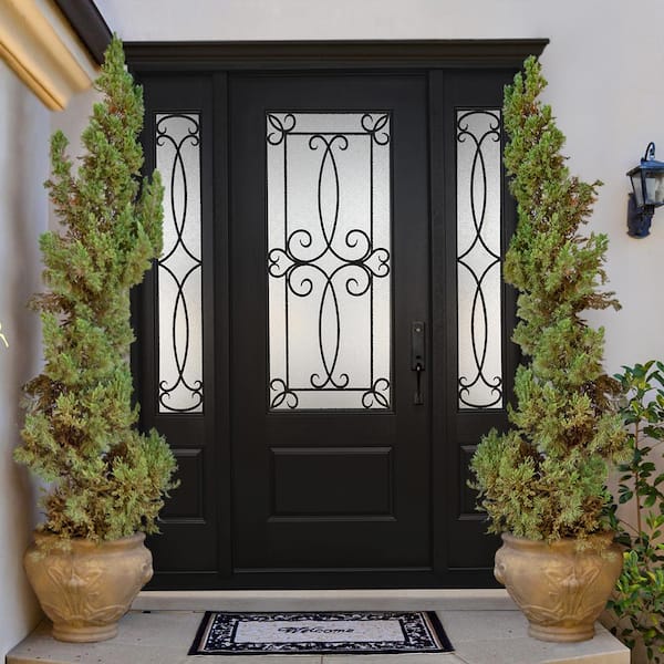 Regency 64 in. x 80 in. 3/4Lite Georgian Deco Glass RHIS Onyx Mahogany Fiberglass Prehung Front Door w/Dbl12in.SL